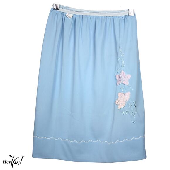 Vintage Child Size Half Slip Blue w Flower Appliques W20-24" L18" - Hey Viv - Picture 1 of 5